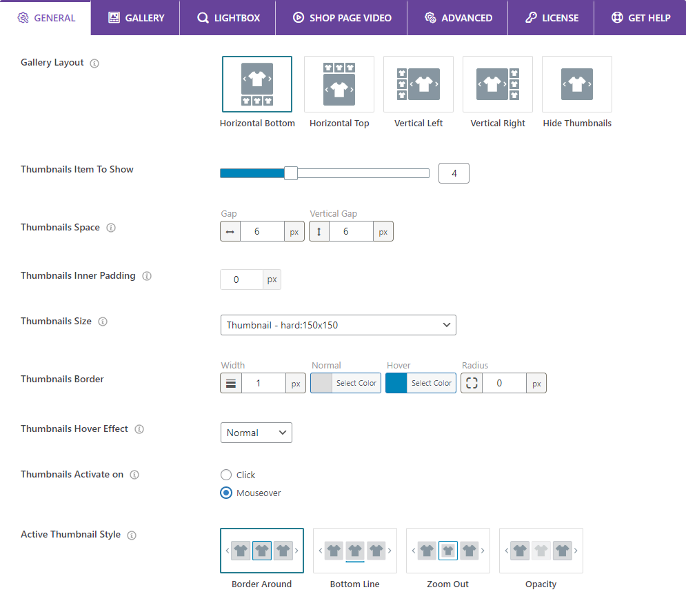 Features to design your WooCommerce product gallery thumbnail sliders