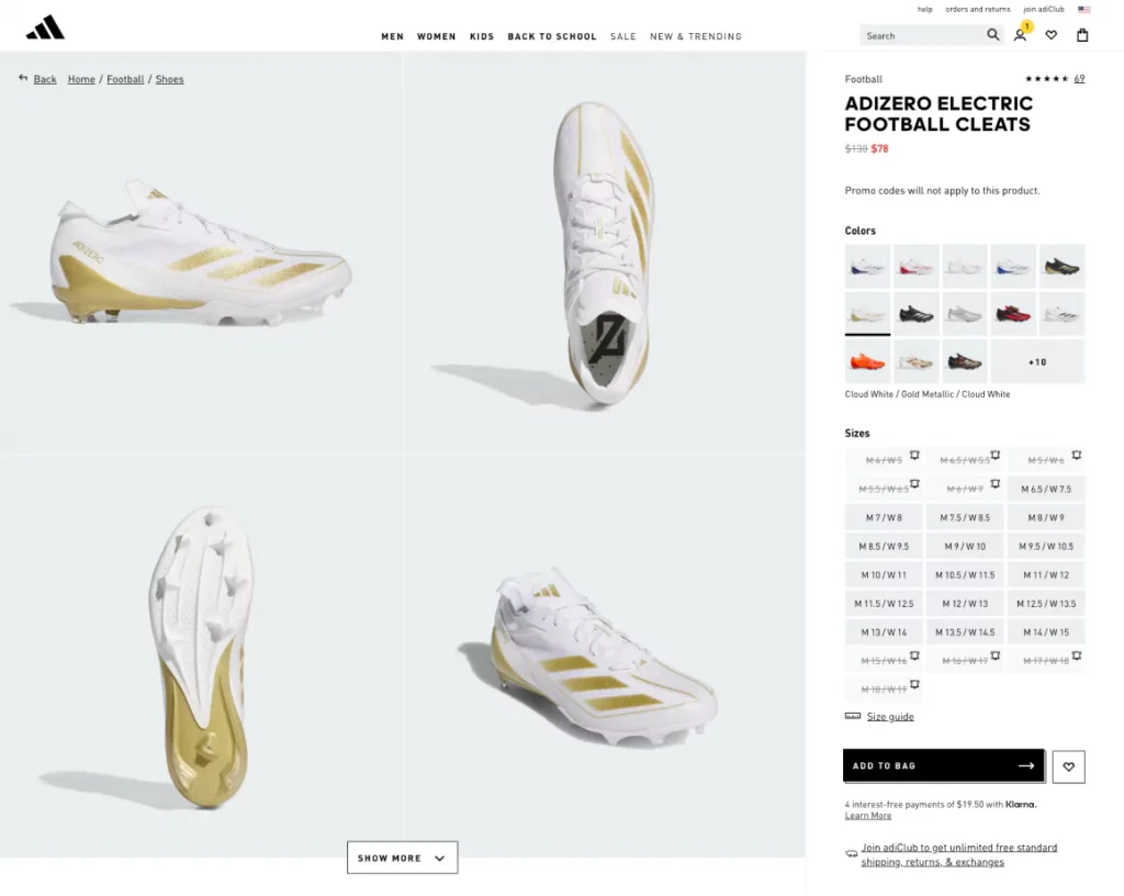 Adidas product gallery