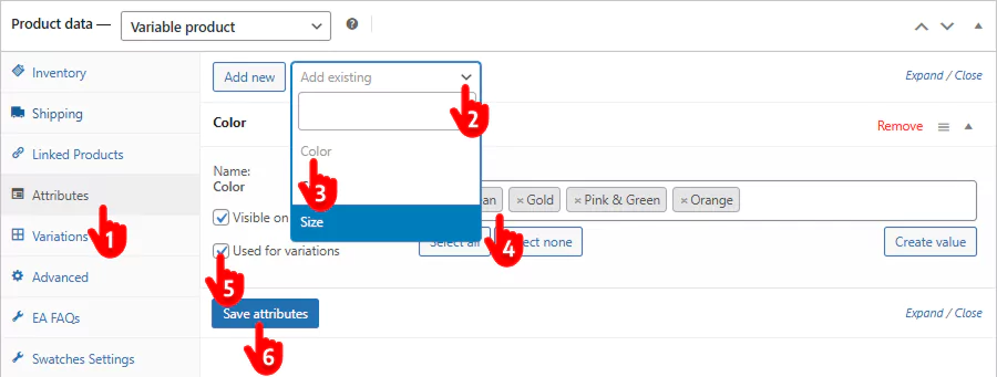 steps to add colors to products