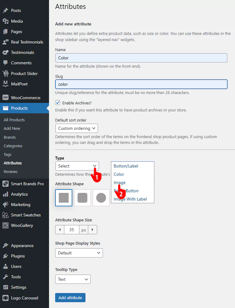 steps to add image swatche for product color variations 