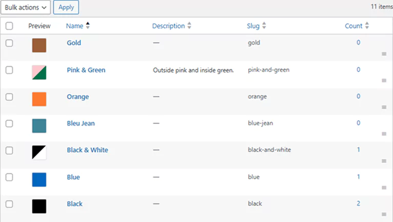 product colors in woocommerce