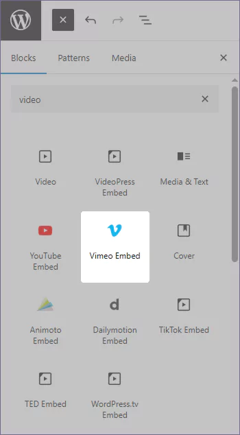 vimeo embed block