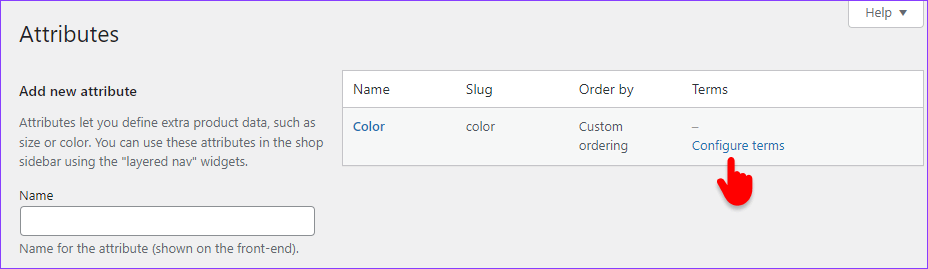 step to configure color terms