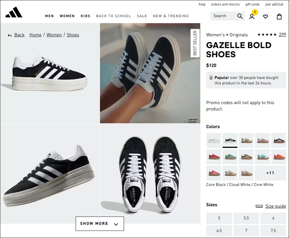 image swatches in Adidas