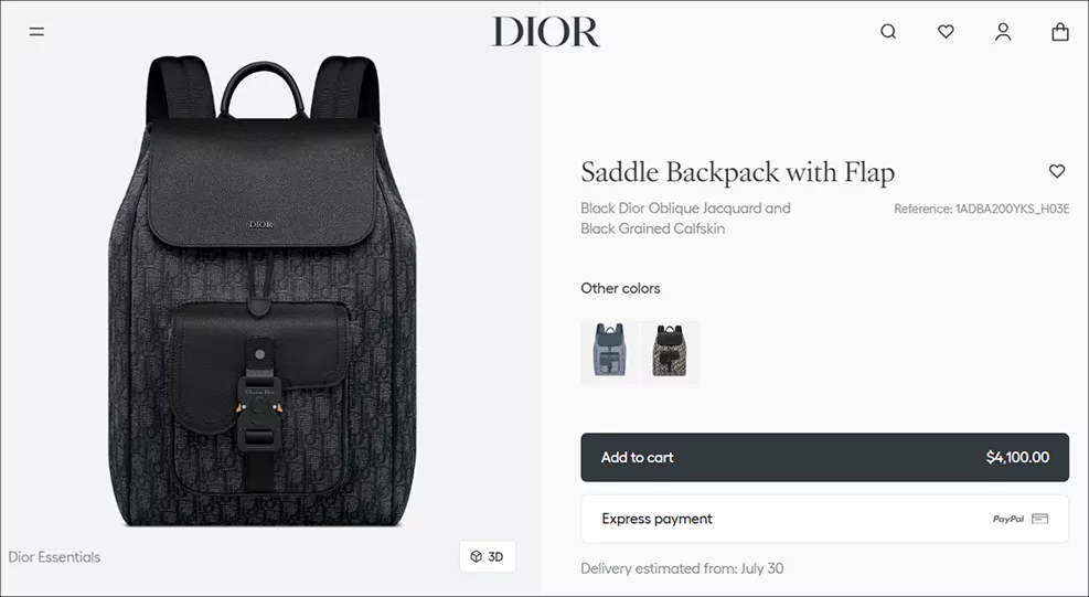 Product variations in Dior