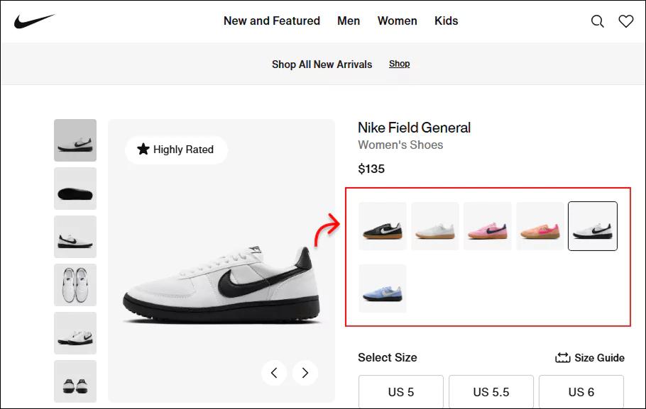 Image swatches example in Nike