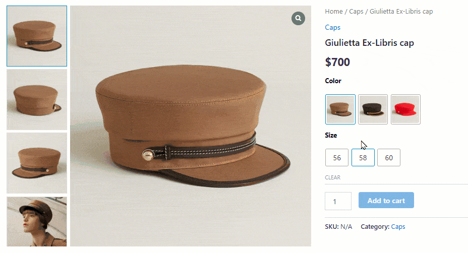product variations in WooCommerce interactions