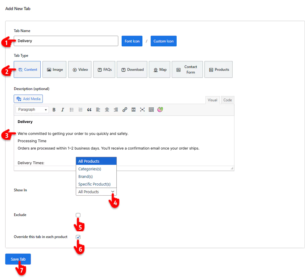Steps to add WooCommerce custom product tabs to specific or all products 