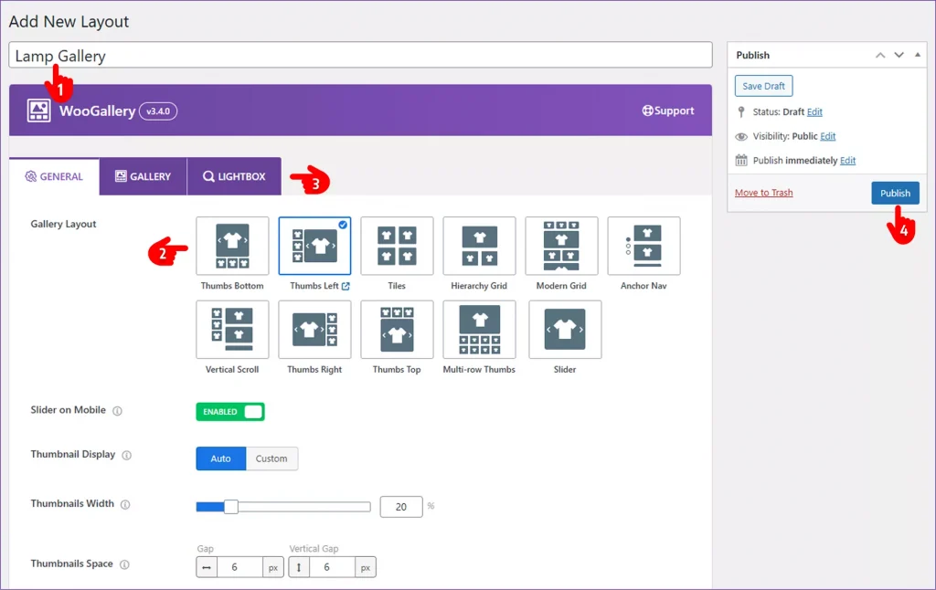steps to add a different product gallery layout
